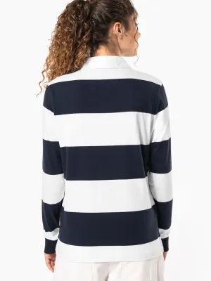 Unisex long-sleeved striped polo shirt