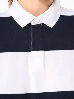 Unisex long-sleeved striped polo shirt