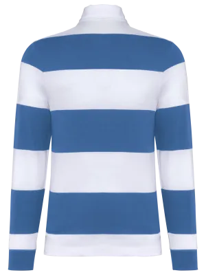 Unisex long-sleeved striped polo shirt – Light Royal Blue / White Stripes