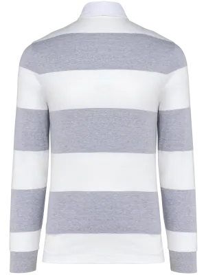 Unisex long-sleeved striped polo shirt – Oxford Grey / White Stripes
