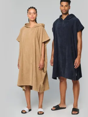 Unisex hooded towelling poncho