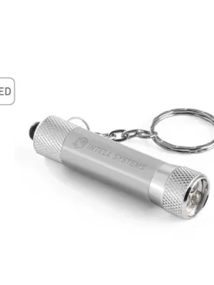 RE-LERGAN. Porte-clés en aluminium (92 % recyclé) avec lampe de poche LED à 3 lumières