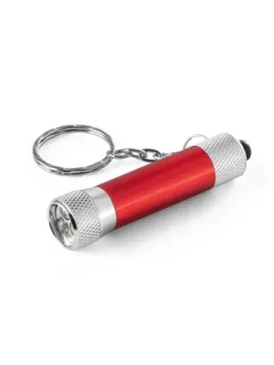 RE-LERGAN. Porte-clés en aluminium (92 % recyclé) avec lampe de poche LED à 3 lumières – Rouge