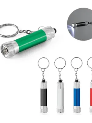 RE-LERGAN. Porte-clés en aluminium (92 % recyclé) avec lampe de poche LED à 3 lumières