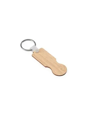 SHOPZ. Porte-clés en bambou avec extrémité en forme de pièce de monnaie – Naturel