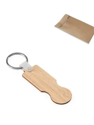 SHOPZ. Porte-clés en bambou avec extrémité en forme de pièce de monnaie