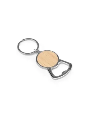 MEEKO. Porte-clés en fer de forme ronde en zinc et bambou – Naturel