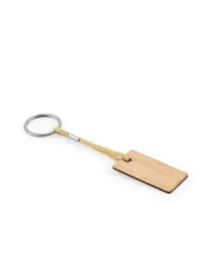 HOPPS. Rectangular bamboo keyring with PET cord – Naturel