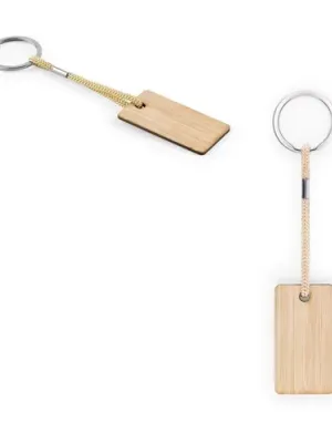 HOPPS. Rectangular bamboo keyring with PET cord