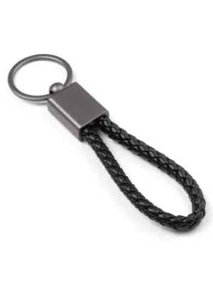 KETCHUM. Rectangular key holder with braided polyester cord (21% recycled) and polyurethane (79% recycled) – Noir