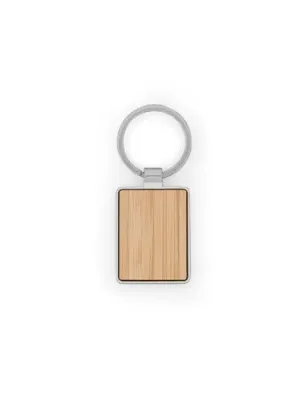 GASTON RECTANGULAR. Rectangular iron keychain in zinc and bamboo