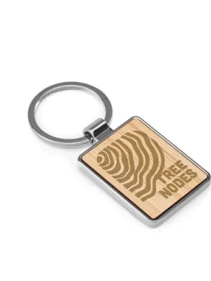 GASTON RECTANGULAR. Rectangular iron keychain in zinc and bamboo