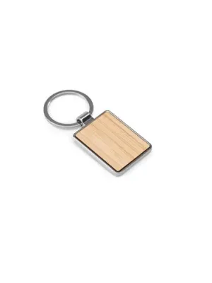 GASTON RECTANGULAR. Rectangular iron keychain in zinc and bamboo – Naturel