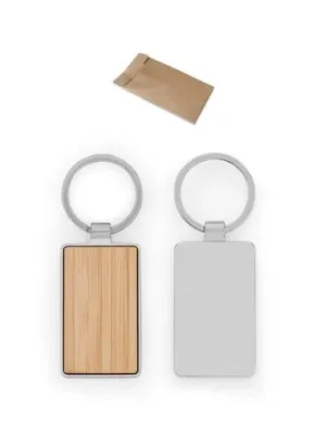 GASTON RECTANGULAR. Rectangular iron keychain in zinc and bamboo