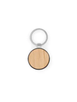 GASTON ROUND. Porte-clés rond en zinc et bambou