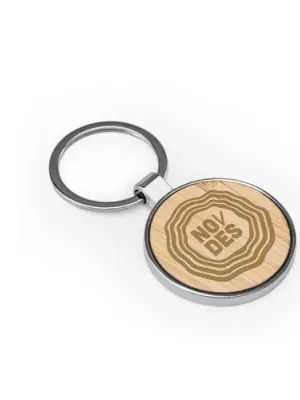 GASTON ROUND. Porte-clés rond en zinc et bambou