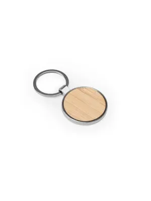 GASTON ROUND. Porte-clés rond en zinc et bambou – Naturel