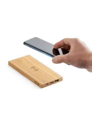 FITCH. Power bank 5'000 mAh con cargador inalámbrico de 5W, fabricado en bambú