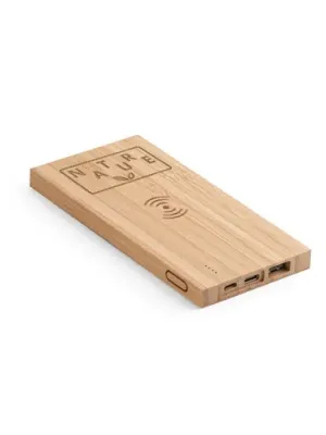 FITCH. Power bank 5'000 mAh con cargador inalámbrico de 5W, fabricado en bambú