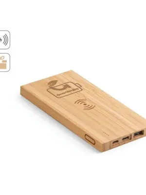 FITCH. Power bank 5'000 mAh con cargador inalámbrico de 5W, fabricado en bambú