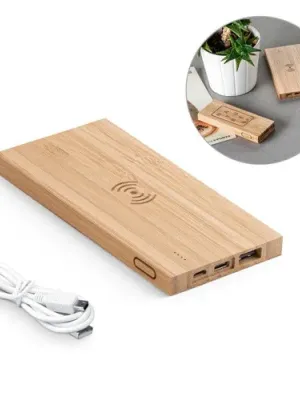 FITCH. Power bank 5'000 mAh con cargador inalámbrico de 5W, fabricado en bambú