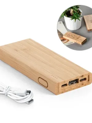 KOHN. Power bank 5'000 mAh, fabricado en bambú