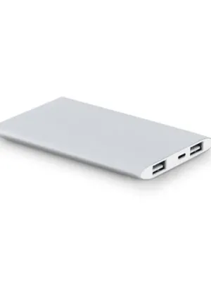 NOBEL. Power bank 7'200 mAh, fabricado en aluminio reciclado (100% rAL) – Argenté satiné
