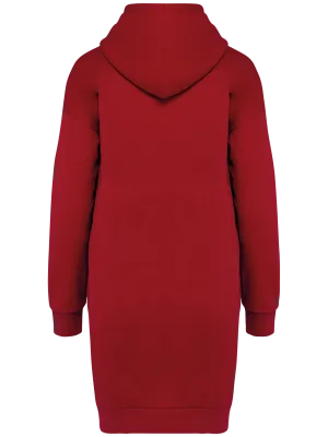 Eco-friendly ladies' hooded sweatshirt dress – Hibiscus Red