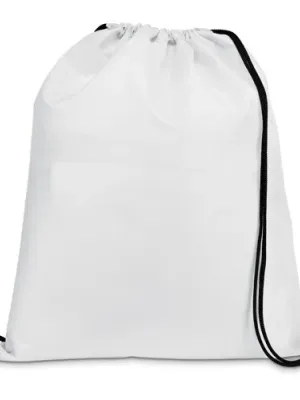 CARNABY. Sac à dos 210D avec cordons de serrage noirs – Blanc