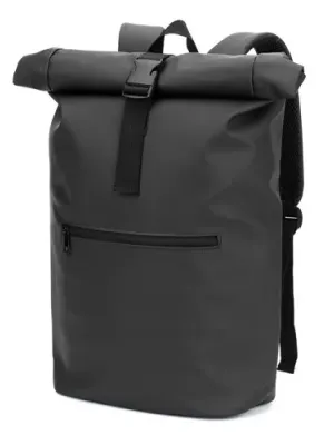 PORTLAND. The PU roll top backpack with a 16" laptop pocket – Noir