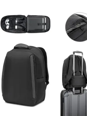 YANGON BPACK. Anti-theft backpack, in twill with water-repellent coating and high-density 600D recycled polyester, for 17'3" laptop
