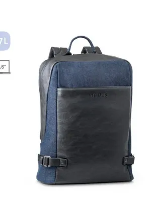 DIVERGENT BACKPACK I. 15'6" Laptop backpack in denim and PU