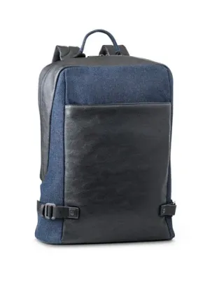 DIVERGENT BACKPACK I. 15'6" Laptop backpack in denim and PU – Bleu marine