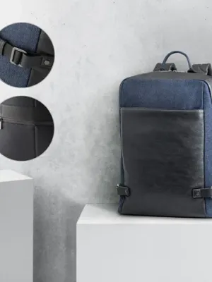DIVERGENT BACKPACK I. 15'6" Laptop backpack in denim and PU