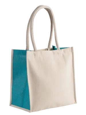 Sac cabas en coton / jute - 17 L – Natural / Turquoise