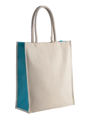 Sac cabas en coton / jute - 23 L – Natural / Turquoise