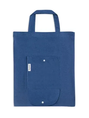 SIENA. Foldable bag in cotton (50%), recycled cotton (30%) and polyester (20% rPET) (140 g/m²) – Bleu