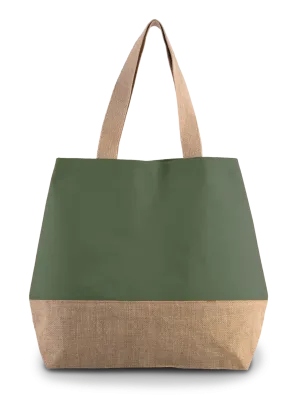 Sac shopping en toiles de coton et jute – Dusty Light Green / Natural