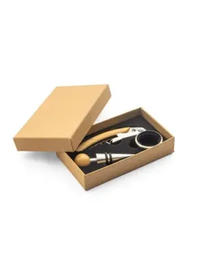 SAVORY. Bamboo and stainless steel wine set – Naturel