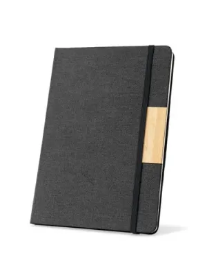 HOMERO. Set composé d'un bloc-notes A5 à couverture rigide et d'un stylo à bille en bambou – Noir