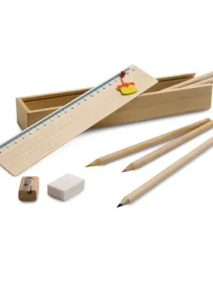 DOODLE. Wooden pencil box set with ruler – Naturel clair