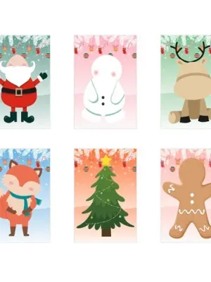 GLIMN. Set de six feuilles avec figurines de Noël et 3 feuilles d'autocollants – Blanc