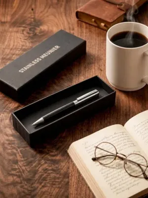 SLAUGHTER. Stainless steel ballpoint pen with a glossy finish and black ink by Dokumental®