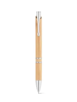 BETA BAMBOO. Stylo à bille en bambou avec clip et attributs métalliques