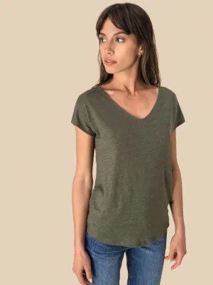 Ladies' V-neck linen t-shirt