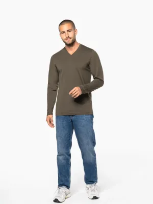 Men's long-sleeved V-neck T-shirt