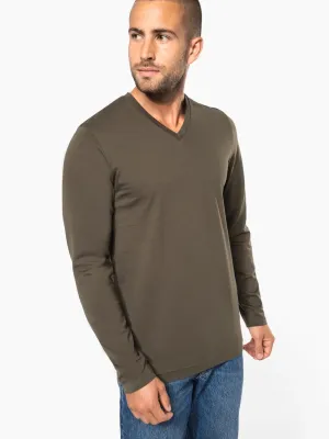 Men's long-sleeved V-neck T-shirt