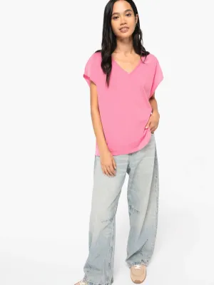 T-shirt écoresponsable loose à col V femme