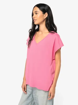 T-shirt écoresponsable loose à col V femme