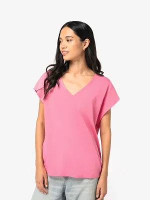 T-shirt écoresponsable loose à col V femme